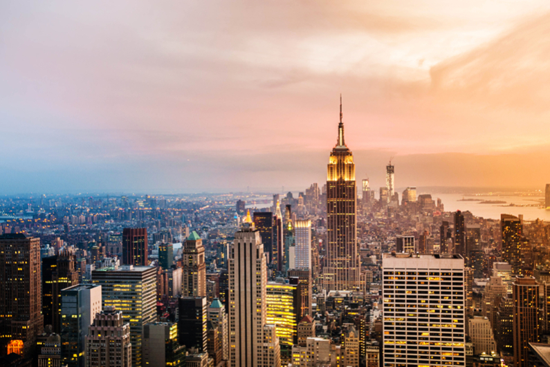 New York City skyline at dusk