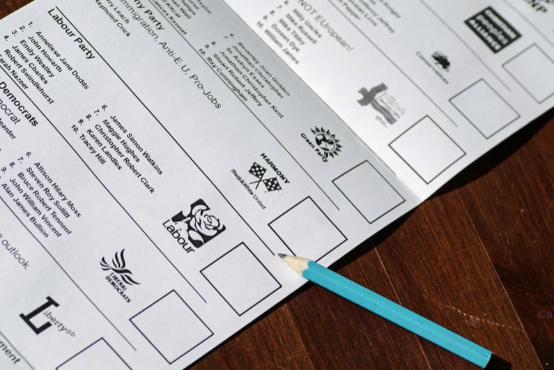 Pencil next to Labour Party box on ballot